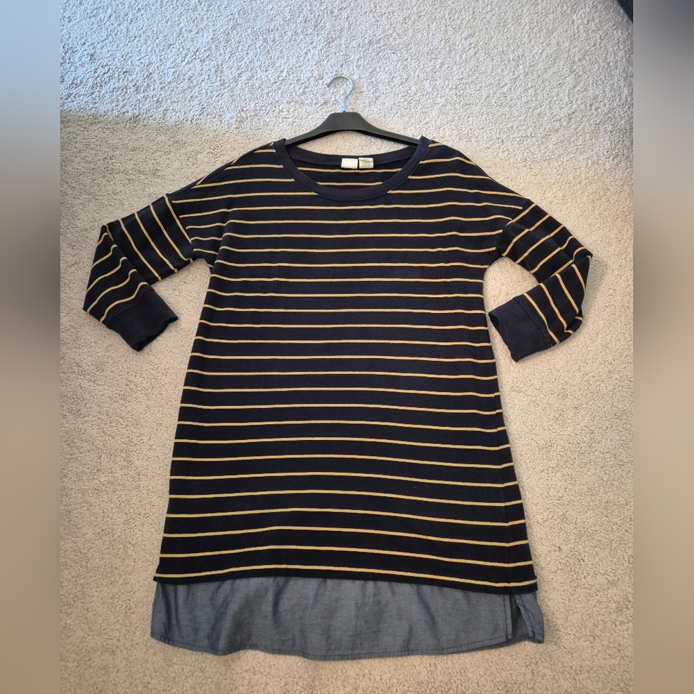 Lucy & Laurel Navy and Gold Striped Dress